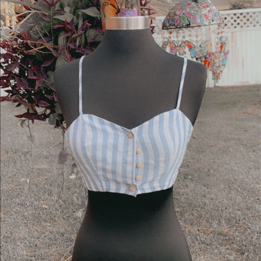 Baby blue and white crop top